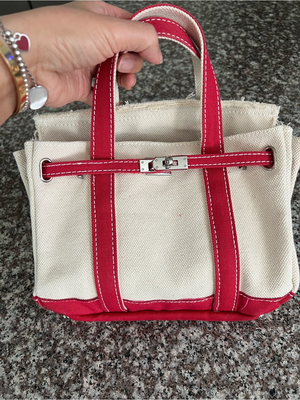 Sunwin Canvas Tote Handbag with Red Trim